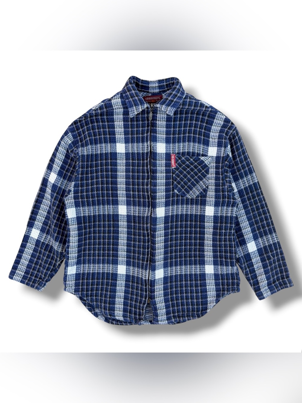 Vintage Unionbay Full Zip Knit Flannel Shirt Blue Size Small 90s Y2K